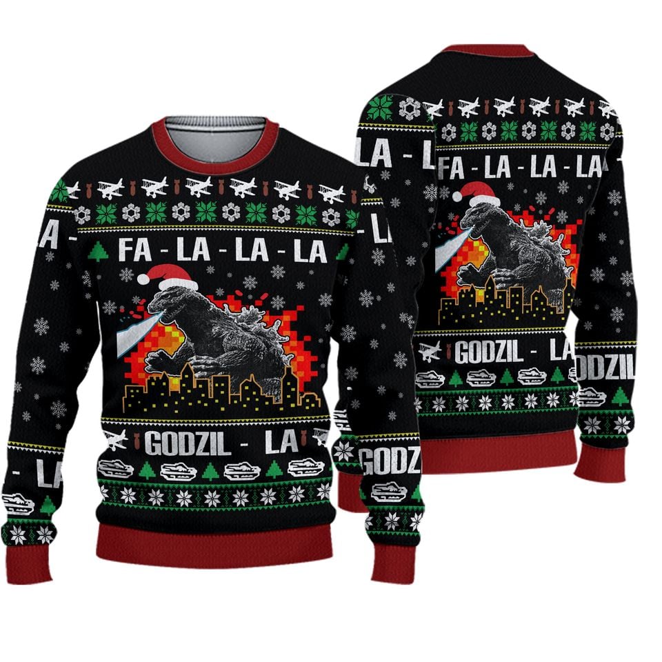 god zilla Ugly Sweater, Funny god zilla Fa La La Christmas Sweater