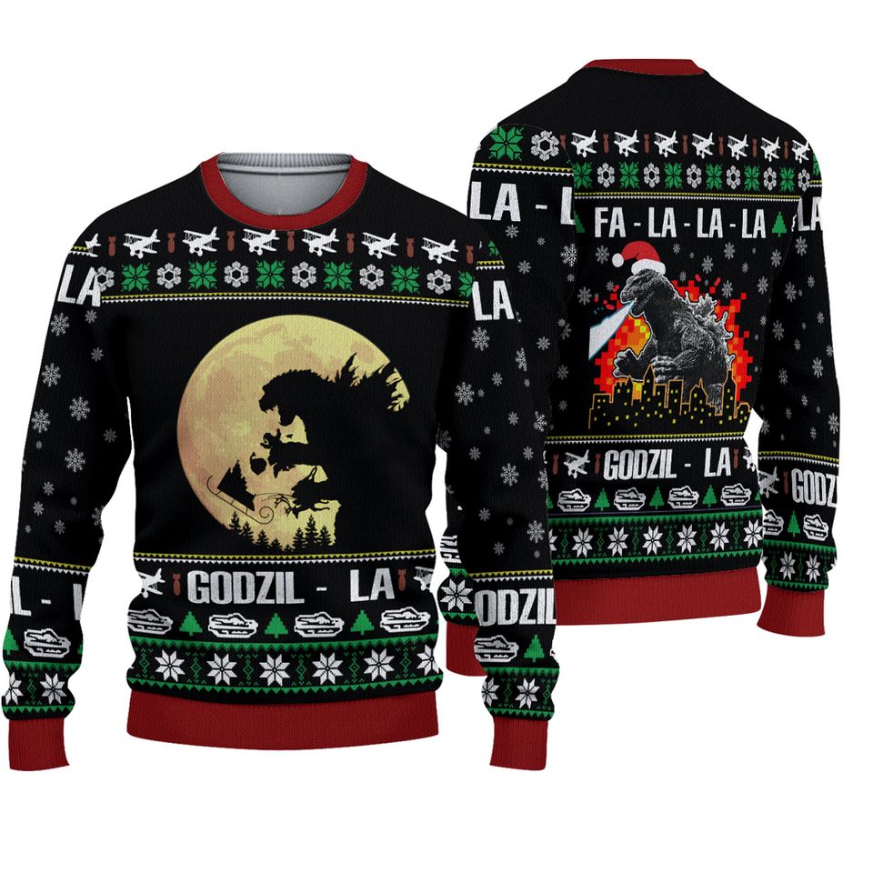 Godzilla Fa La La Ugly Christmas Sweater