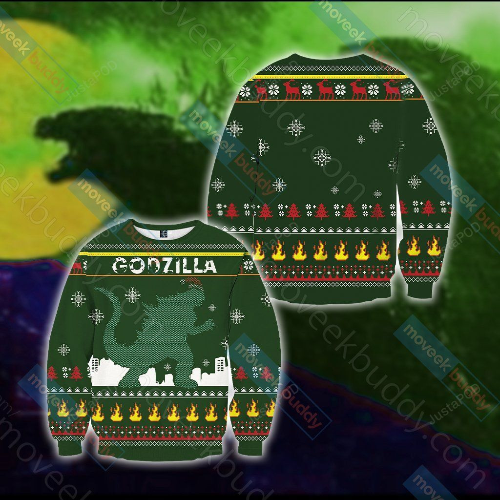 Godzilla King Of The Monsters Ugly Christmas Sweater Adult 3D Funny Matching for family