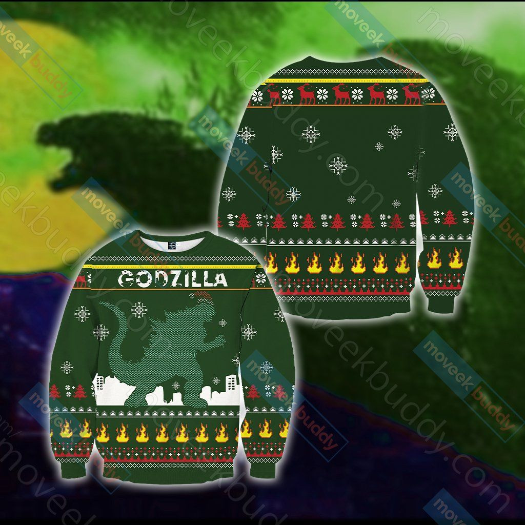 Godzilla King Of The Monsters Ugly Christmas Sweater Adult 3D Funny Matching for family