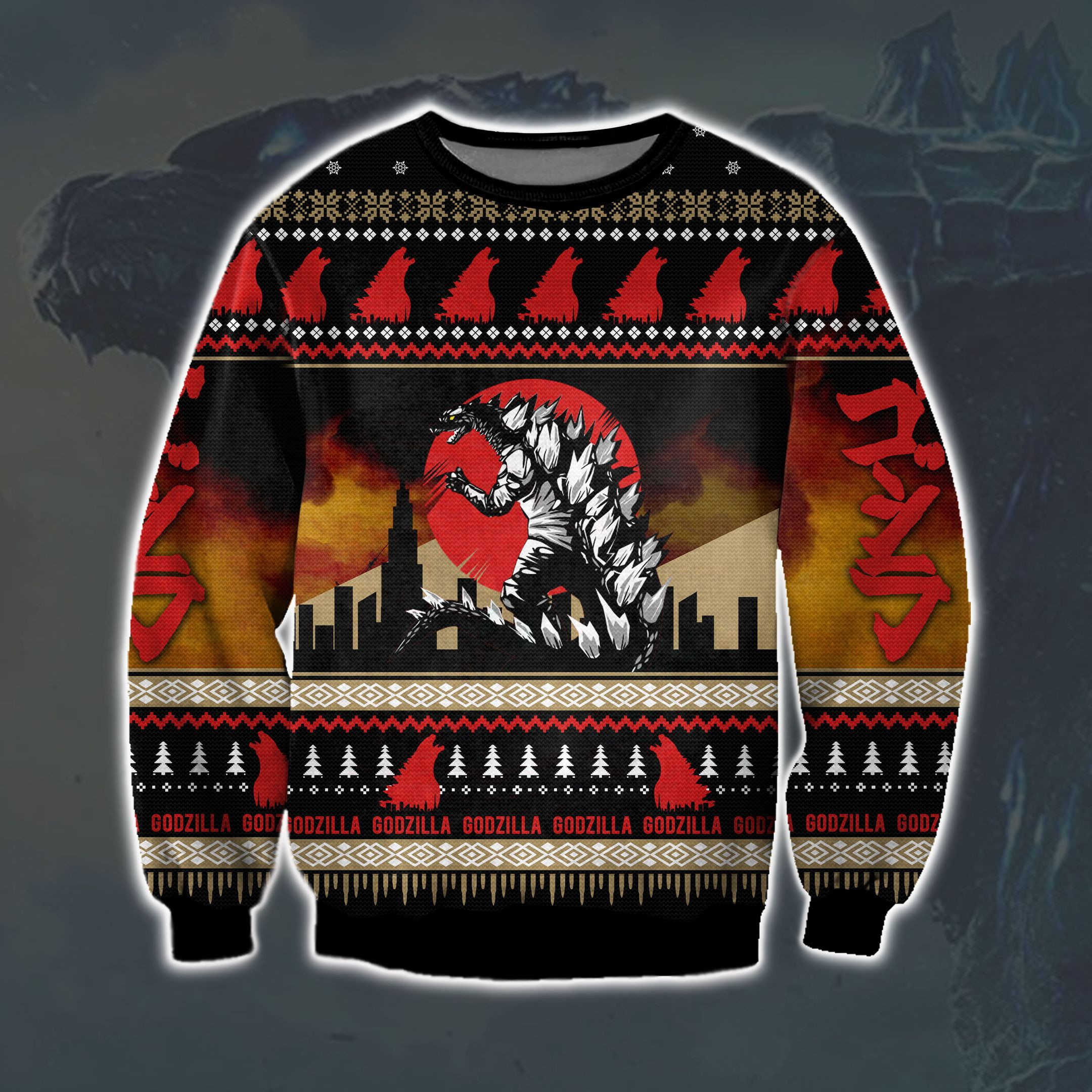 Godzilla Knitting Pattern 3D Print Ugly Christmas Sweater Adult 3D Funny Matching for family