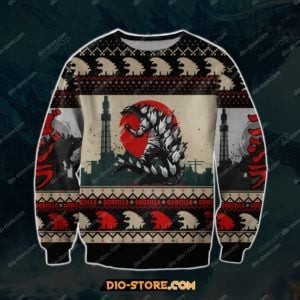 Godzilla Ugly Christmas Sweater Adult 3D Funny Matching for family