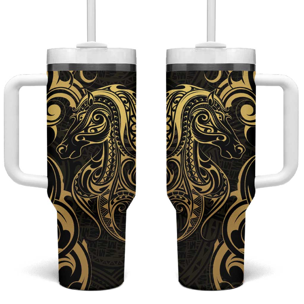 Gold And Black Aoteara Horse Racing NZ Maori Custom Stanley Cup 40 oz 30 oz Tumbler With HandleTVC2301375