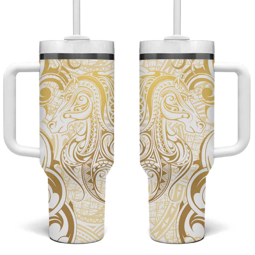 Gold And White Aoteara Horse Racing NZ Maori Custom Stanley Cup 40 oz 30 oz Tumbler With HandleTVC2301377