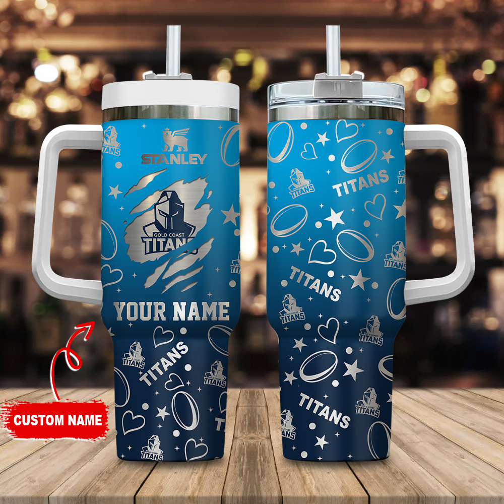 Gold Coast Titans NRL Silver Logo Custom Stanley Cup 40 oz 30 oz Tumbler With HandleTVC2301180
