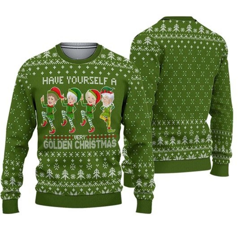 Golden Christmas Ugly Sweater, The Stay Golden Xmas Sweater
