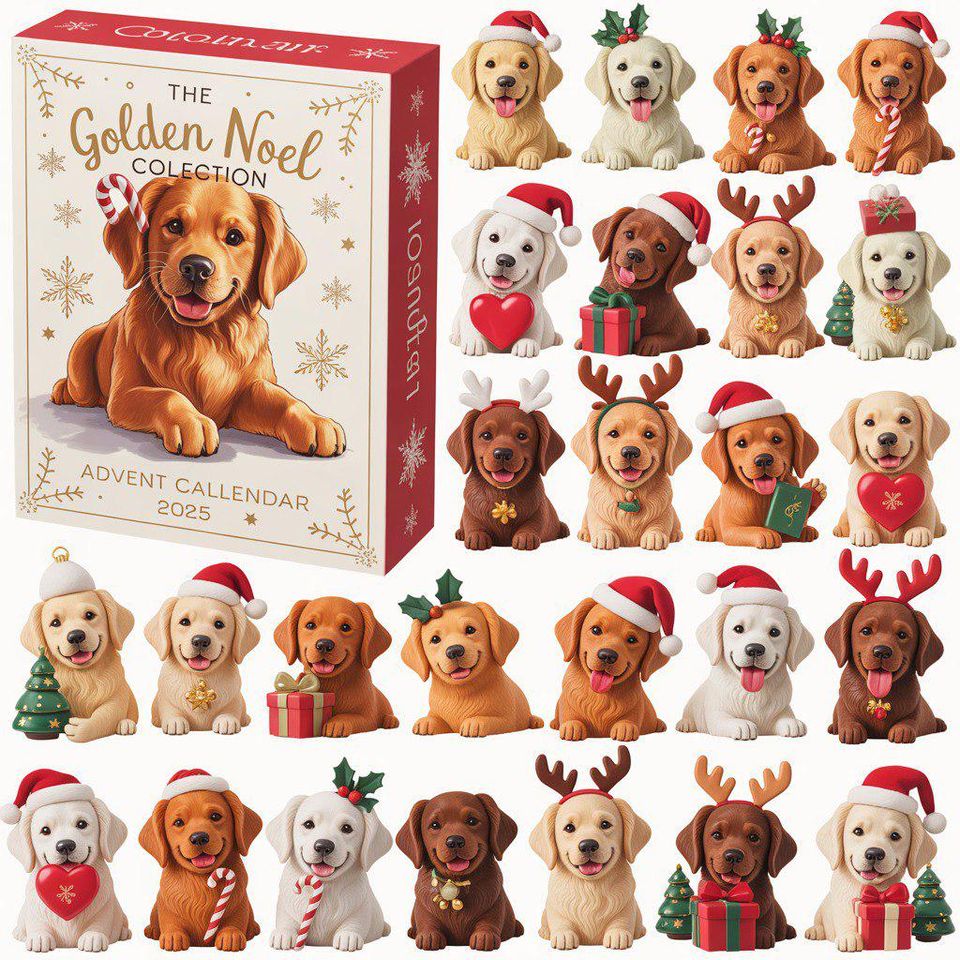 Golden Noel Dog Advent Calendar 2025, Labrador Puppy Christmas Countdown Box