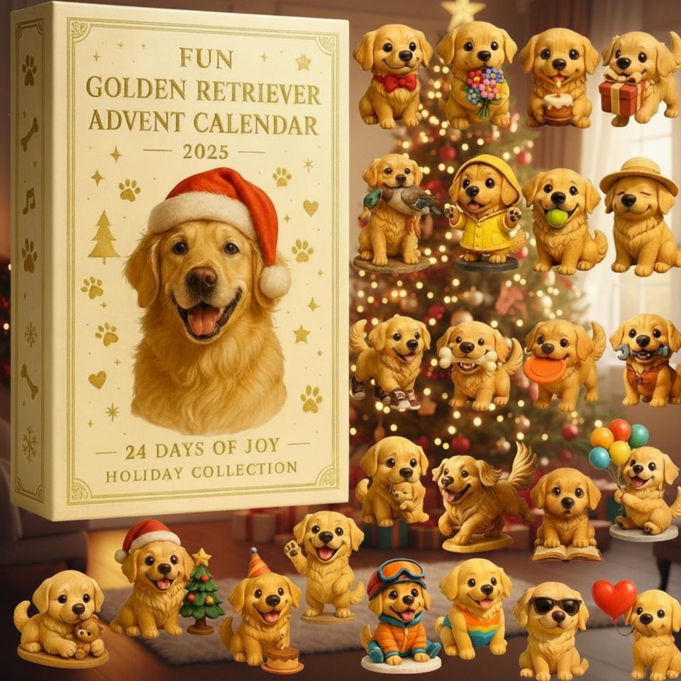 Golden Retriever Advent Calendar 2025, 24-Day Dog Figurine Countdown, Gift For Pet Lovers