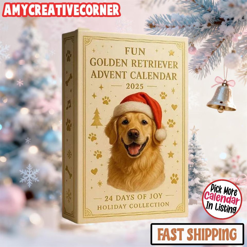 Golden Retriever Advent Calendar 2025, 24 Days of 2D Acrylic Dog Christmas Ornaments - Image 3