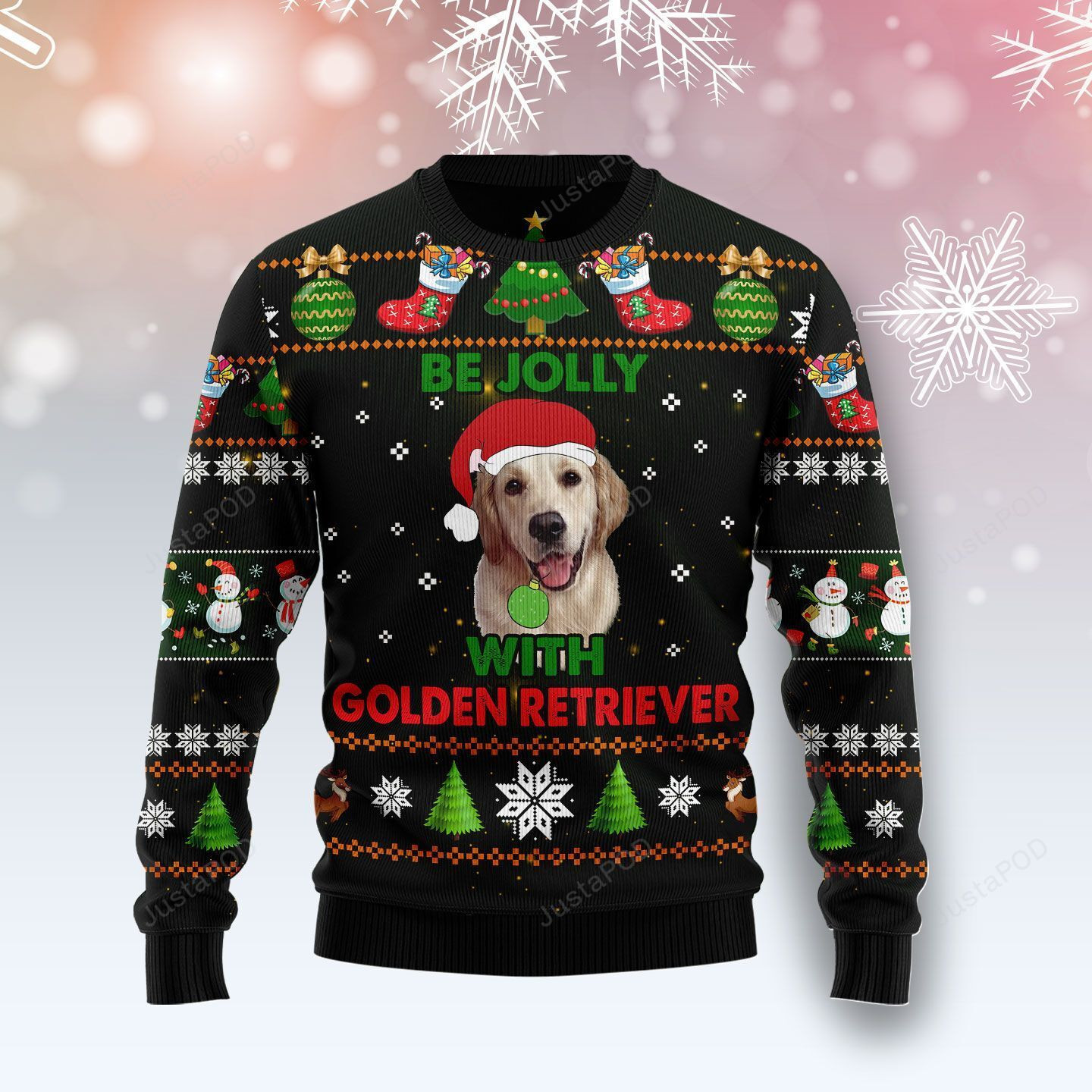 Golden Retriever Be Jolly Ugly Christmas Sweater Adult 3D Funny Matching for family
