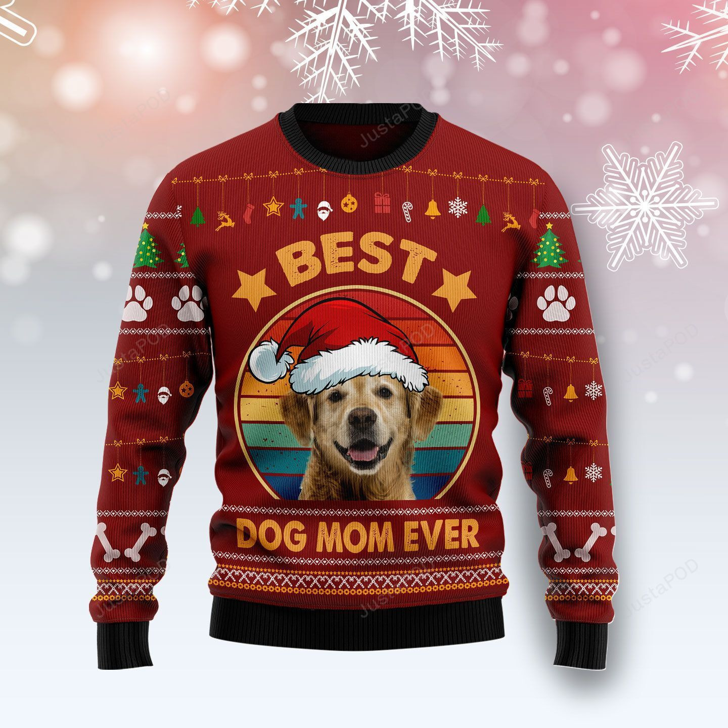 Golden Retriever Best Dog Mom Ever Ugly Christmas Sweater Adult 3D Funny Matching for family