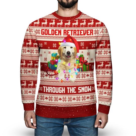 Golden Retriever Christmas Lights Sweater, Christmas 3D All Over Print Sweater - Image 17
