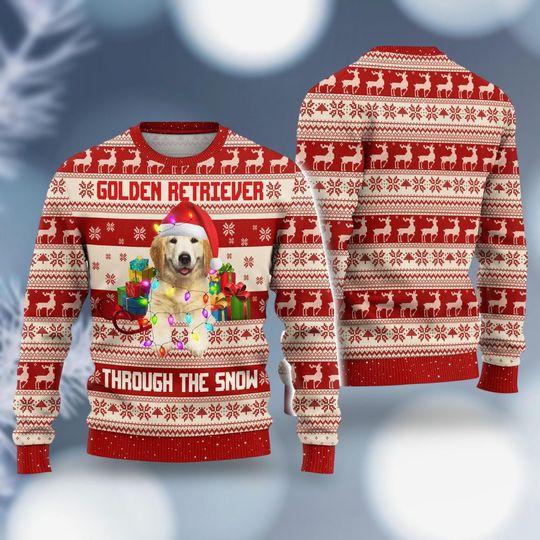 Golden Retriever Christmas Lights Sweater, Christmas 3D All Over Print Sweater - Image 11
