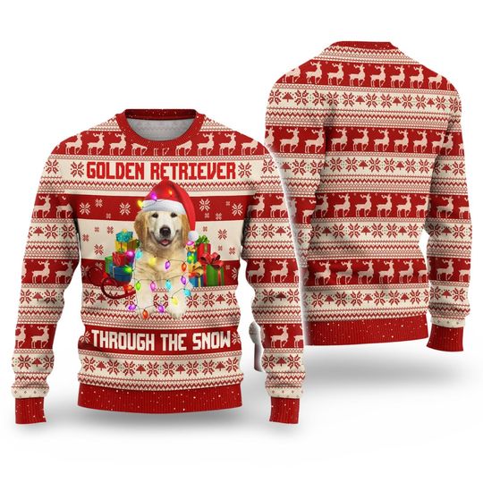 Golden Retriever Christmas Lights Sweater, Christmas 3D All Over Print Sweater - Image 13