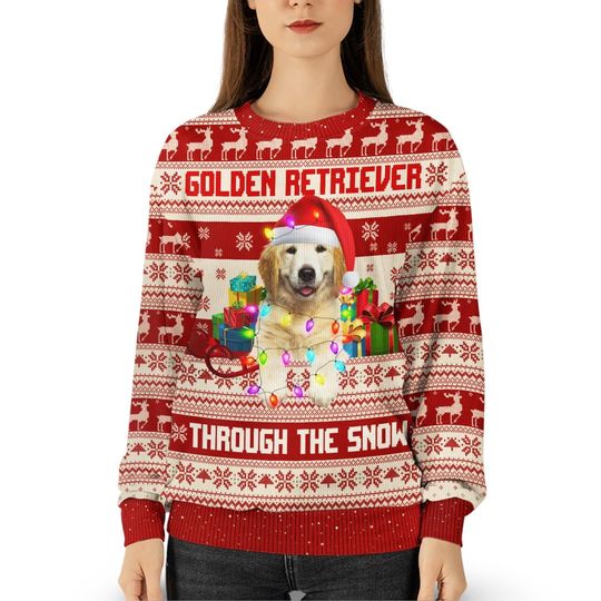 Golden Retriever Christmas Lights Sweater, Christmas 3D All Over Print Sweater - Image 14