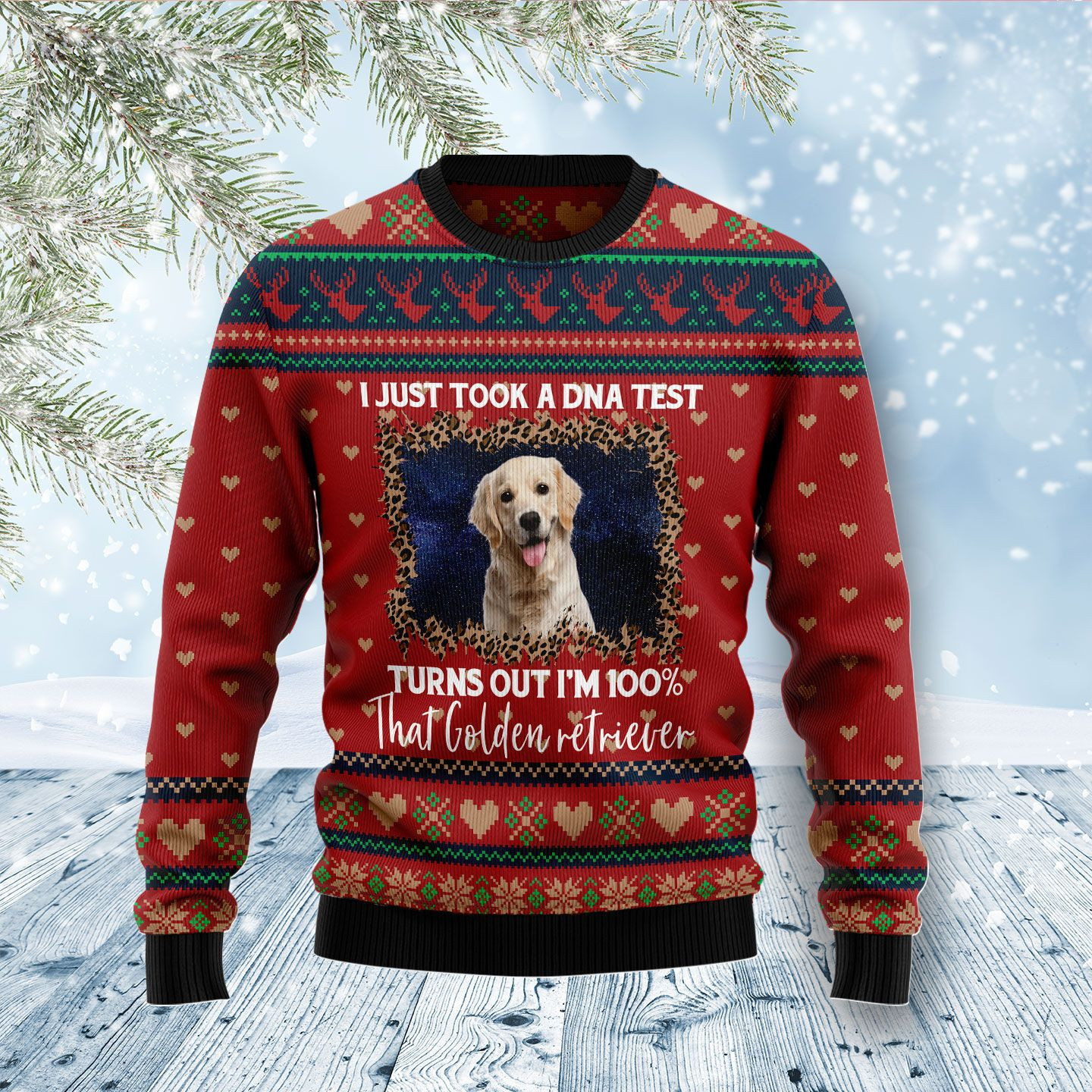 Golden Retriever DNA Ugly Christmas Sweater Adult 3D Funny Matching for family