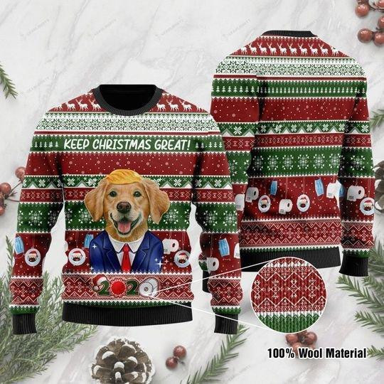 Golden Retriever Dog Keep Christmas Great 2020 Ugly Christmas Sweater Adult 3D Funny Matching for family