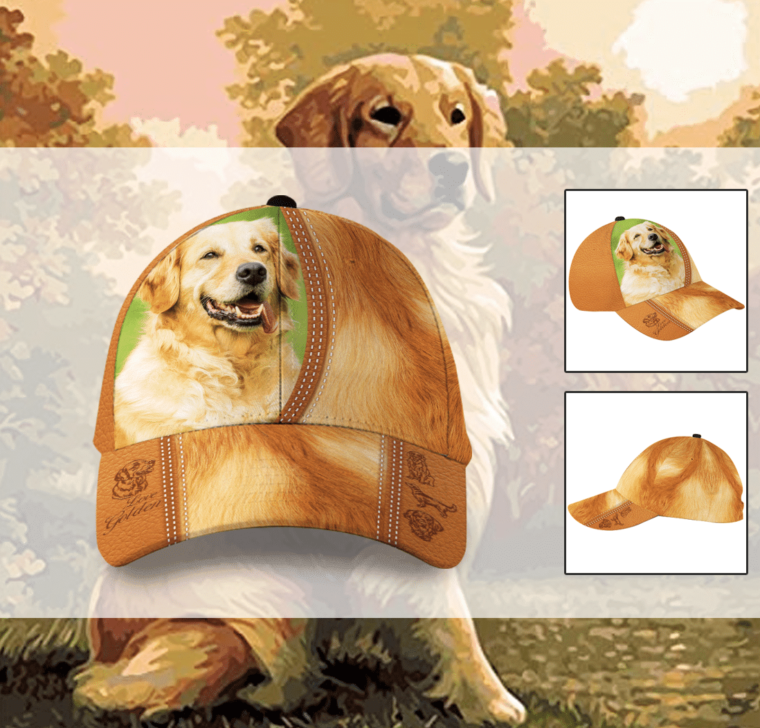 Golden Retriever Dog Leather Hat Classic Cap Trucker Hats Custom Hats Gifts For Men & Women