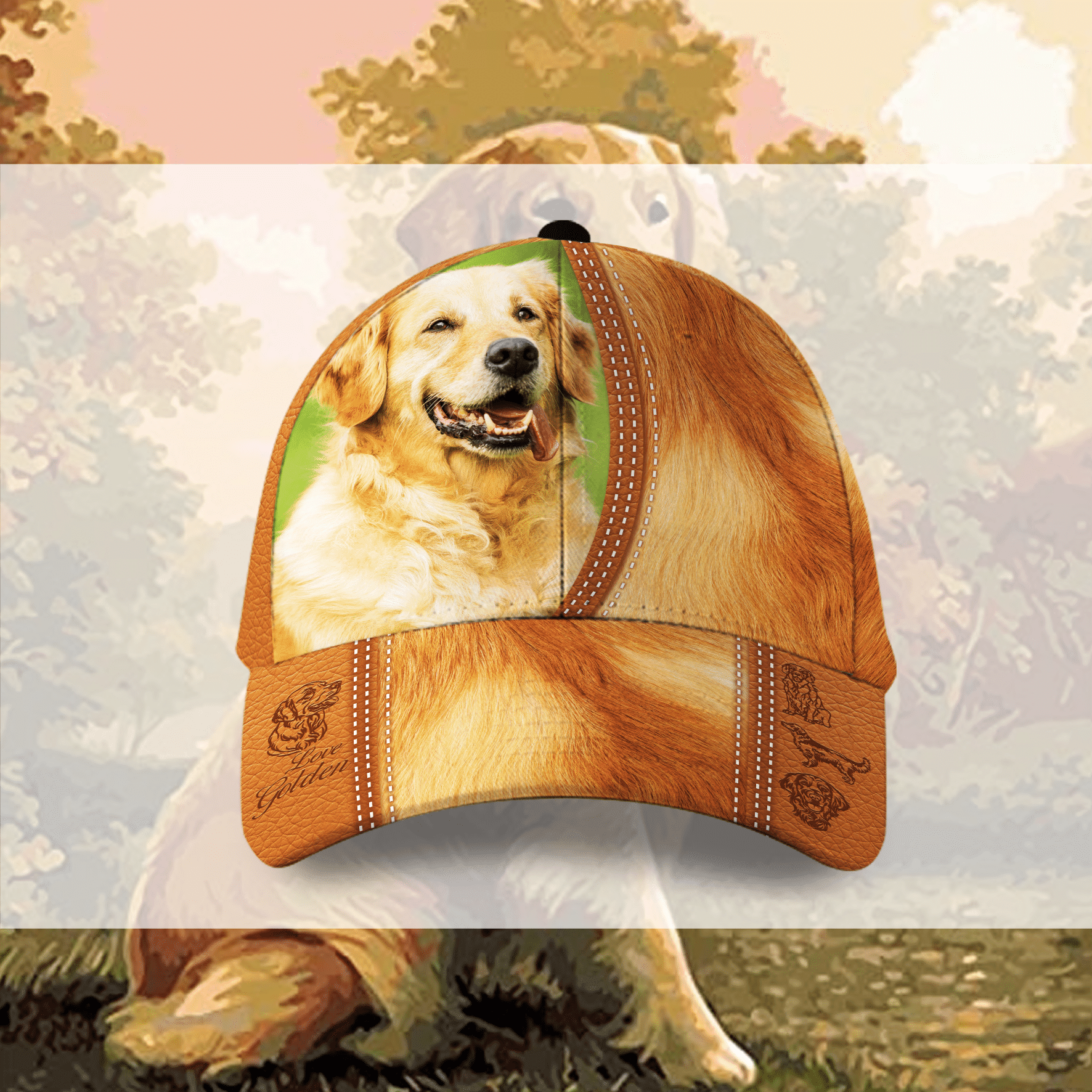 Golden Retriever Dog Leather Hat Classic Cap Trucker Hats Custom Hats Gifts For Men & Women