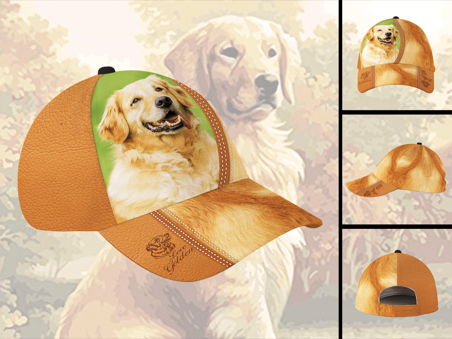 Golden Retriever Dog Leather Hat Classic Cap Trucker Hats Custom Hats Gifts For Men & Women