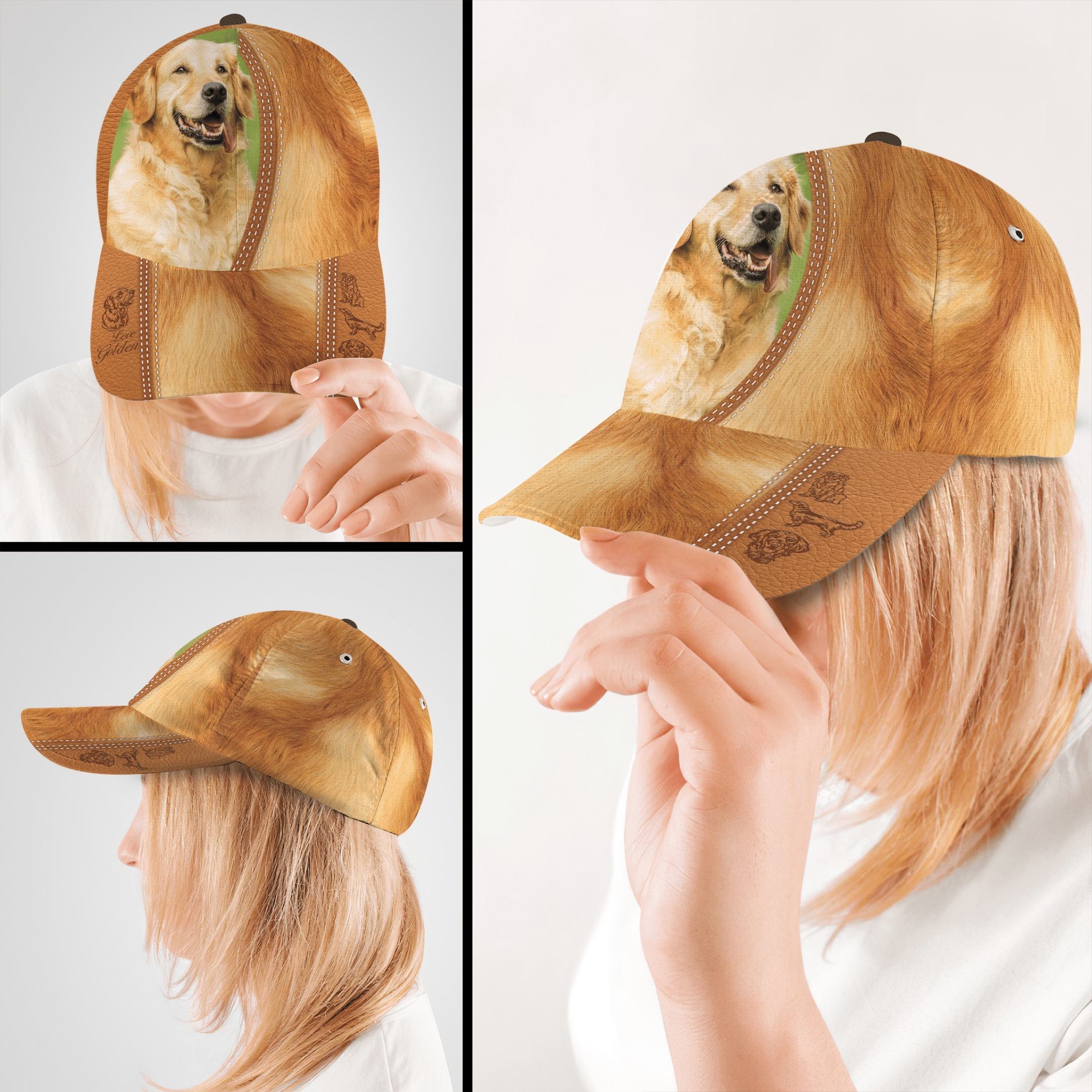Golden Retriever Dog Leather Hat Classic Cap Trucker Hats Custom Hats Gifts For Men & Women
