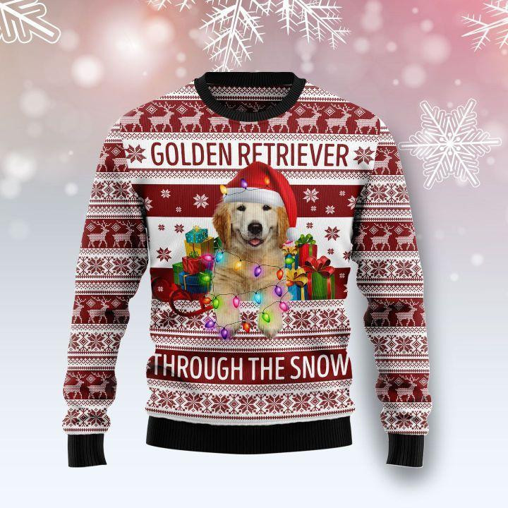 Golden Retriever Dog Through The Snow Ugly Christmas Sweater Adult 3D Funny Matching for family