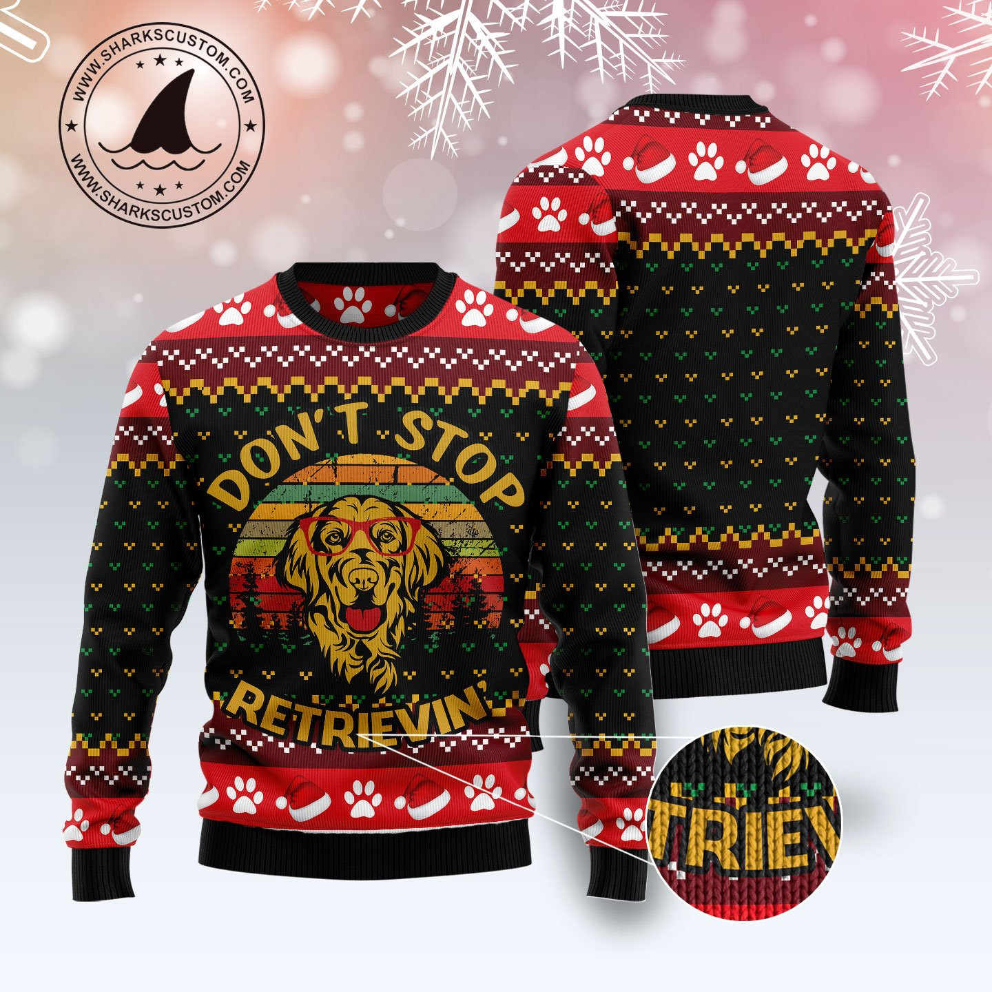 Golden Retriever Don'T Stop Ugly Christmas Sweater Adult 3D Funny Matching for family - Image 3