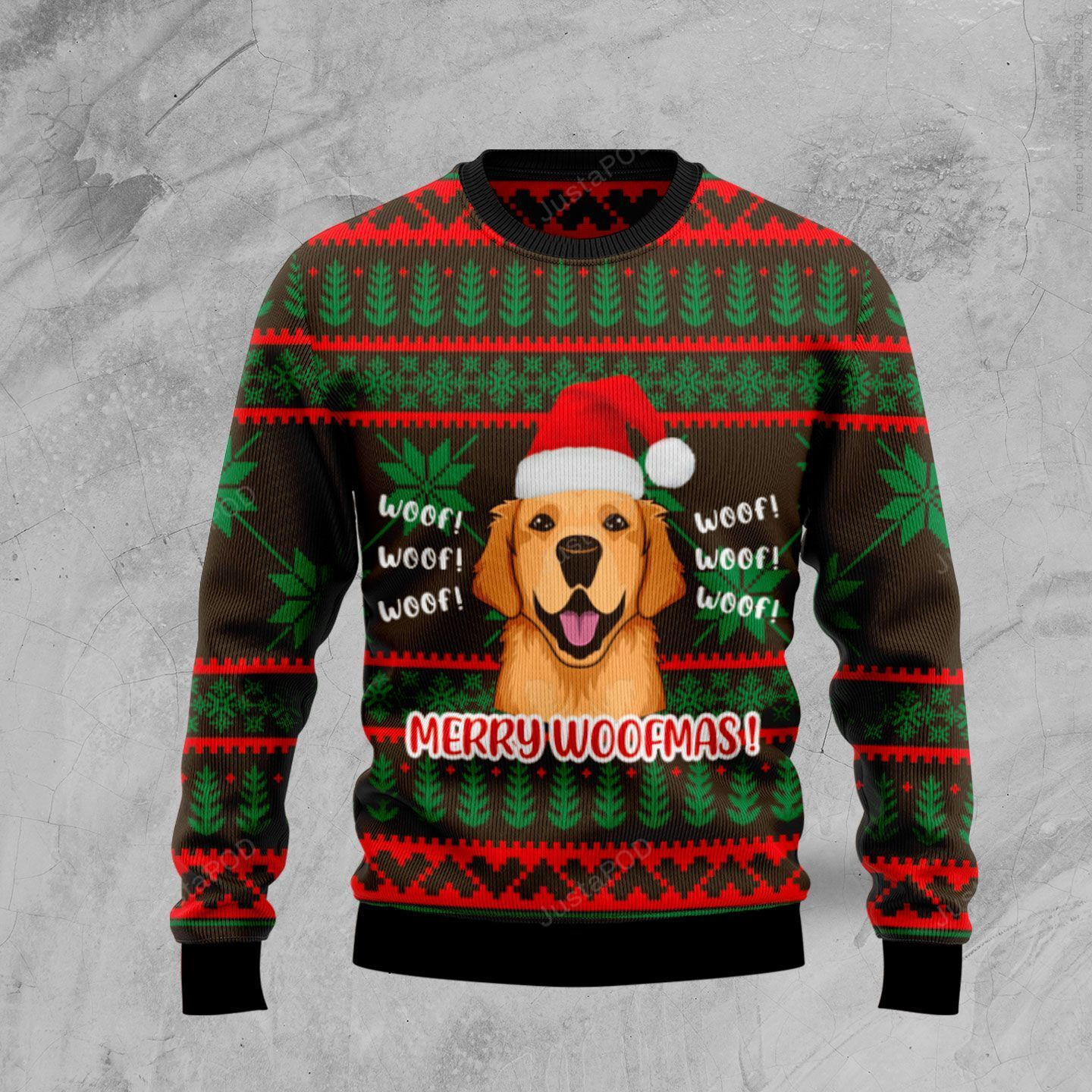 Golden Retriever Merry Woofmas Ugly Christmas Sweater Adult 3D Funny Matching for family