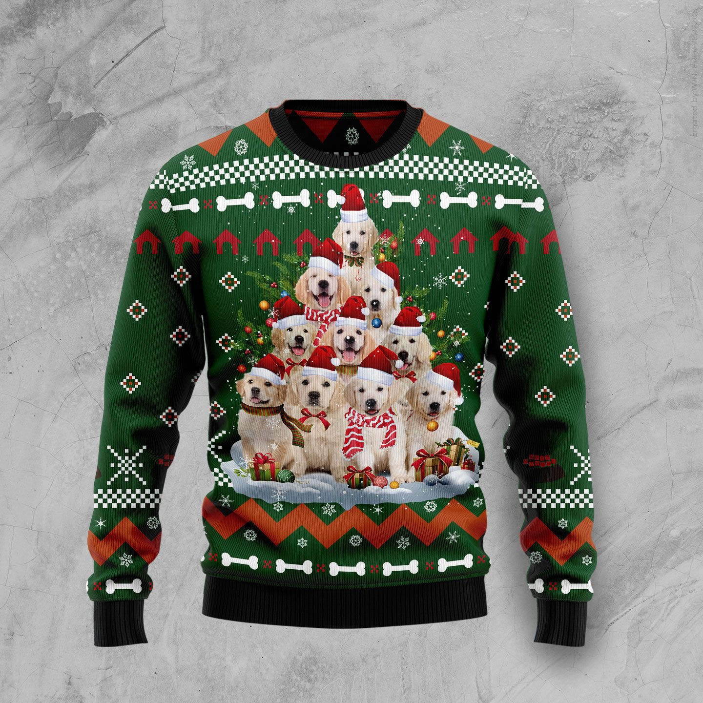Golden Retriever Pine Tree Ugly Christmas Sweater Adult 3D Funny Matching for family