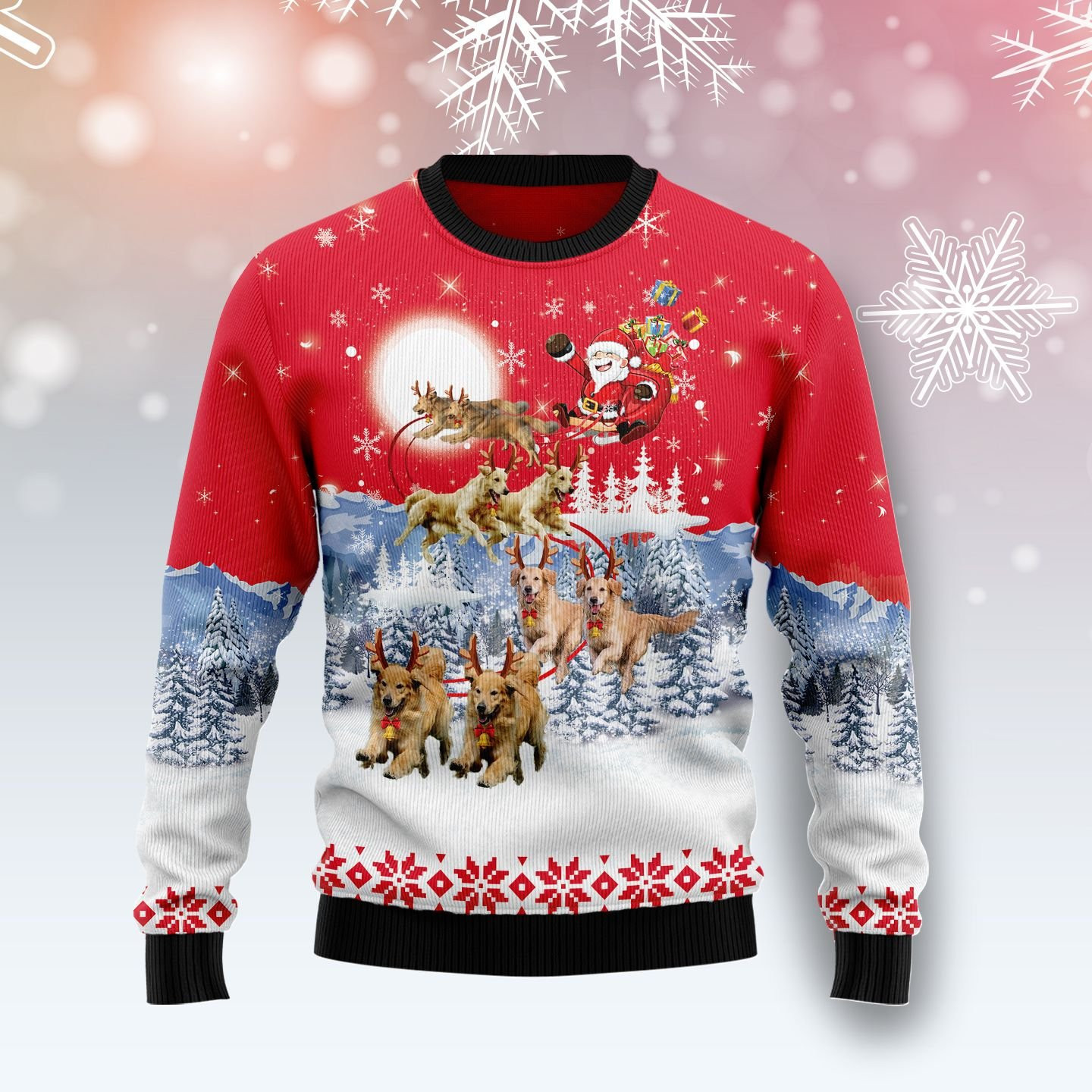 Golden Retriever Santa Claus Ugly Christmas Sweater Adult 3D Funny Matching for family