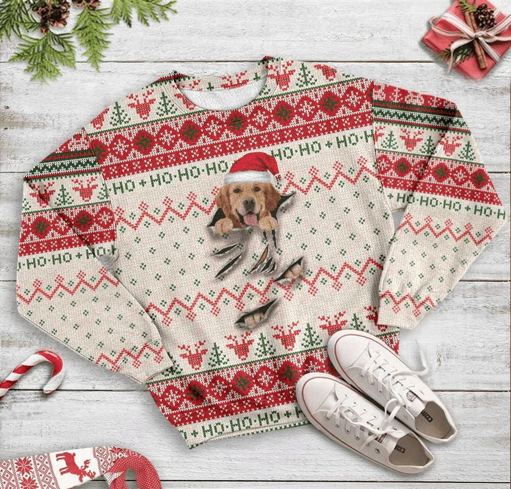 Golden Retriever Scratch Ugly Christmas Sweater Adult 3D Funny Matching for family