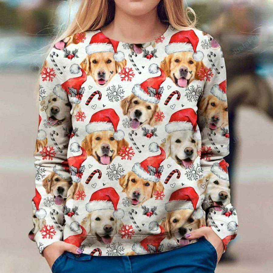 Golden Retriever Ugly Christmas Sweater Adult 3D Funny Matching for family