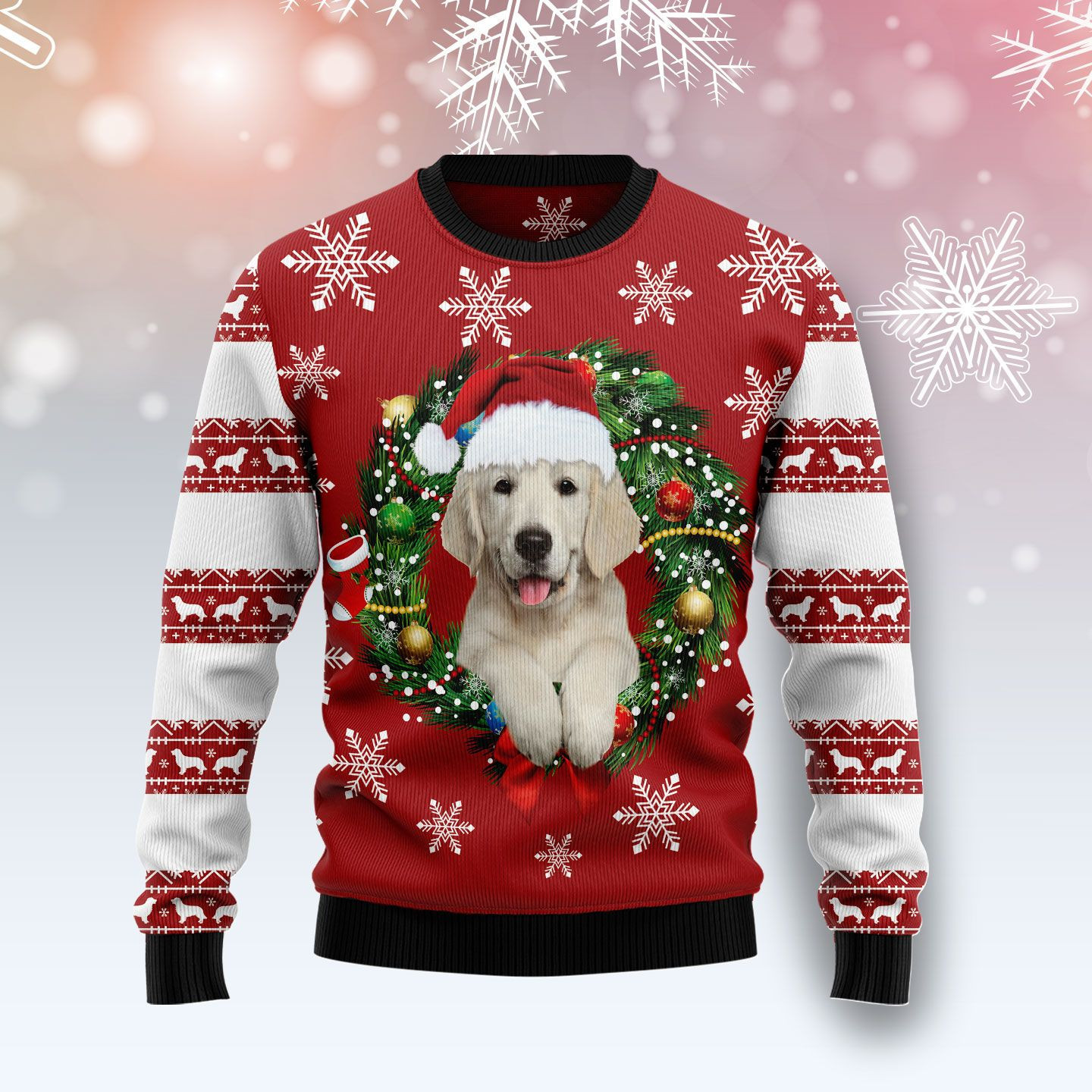 Golden Retriever Wearing Santas Hat Ugly Christmas Sweater Adult 3D Funny Matching for family