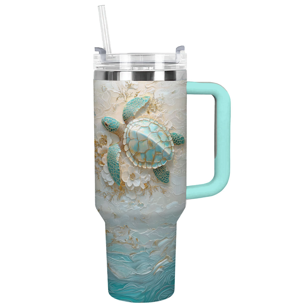 Golden Serenity Sea Turtle Custom Stanley Cup 40 oz 30 oz Tumbler With HandleTVC2301304