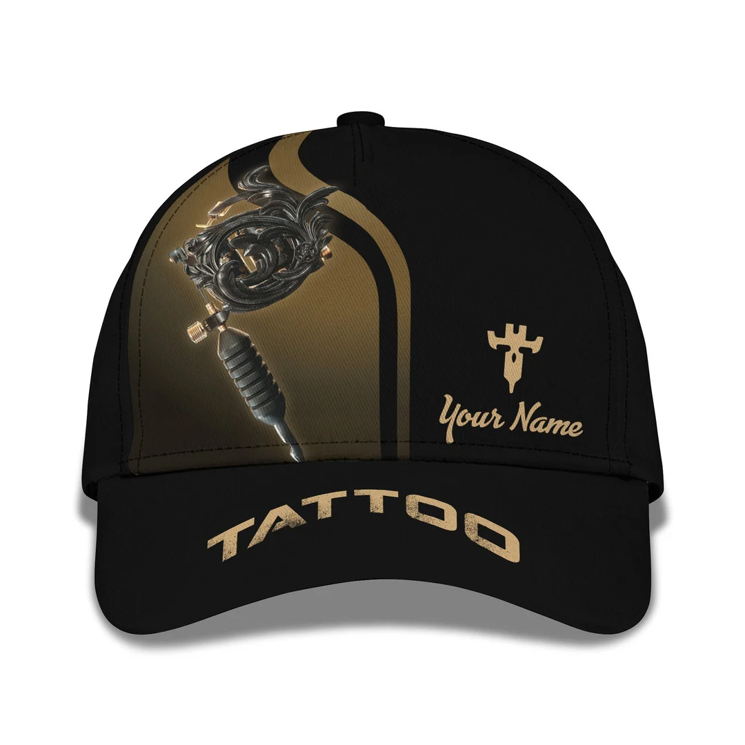 Golden Tatoo Machine Tattoo Artist Shop Personalized Name Ball Cap Trucker Hats Custom Hats Gifts For Men & Women