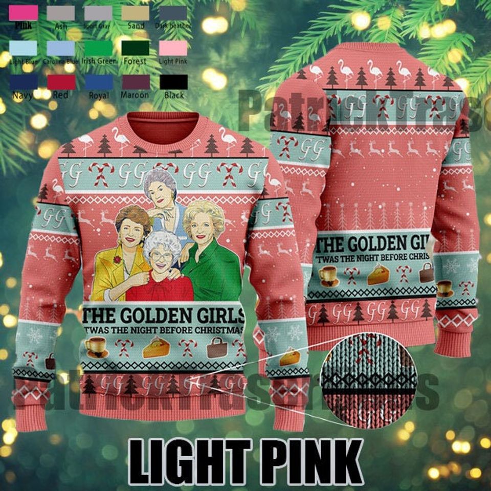 Golden Women Friends Xmas Sweater, The Girl Pink Knitted Ugly Christmas Sweater