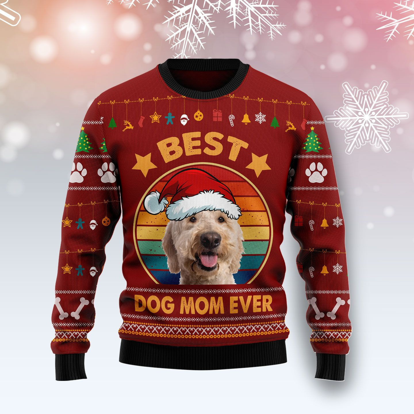Goldendoodle Best Dog Mom Ever Ugly Christmas Sweater Adult 3D Funny Matching for family