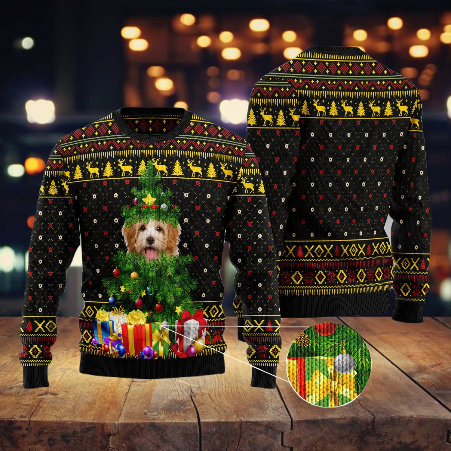Goldendoodle Pine Ugly Christmas Sweater Adult 3D Funny Matching for family