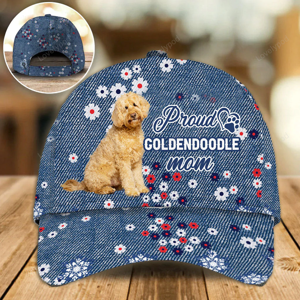 Goldendoodle Proud Mom Baseball Cap Hat In Flower Pattern, Classic Cap Hat For Dog Lovers Trucker Hats Custom Hats Gifts For Men & Women