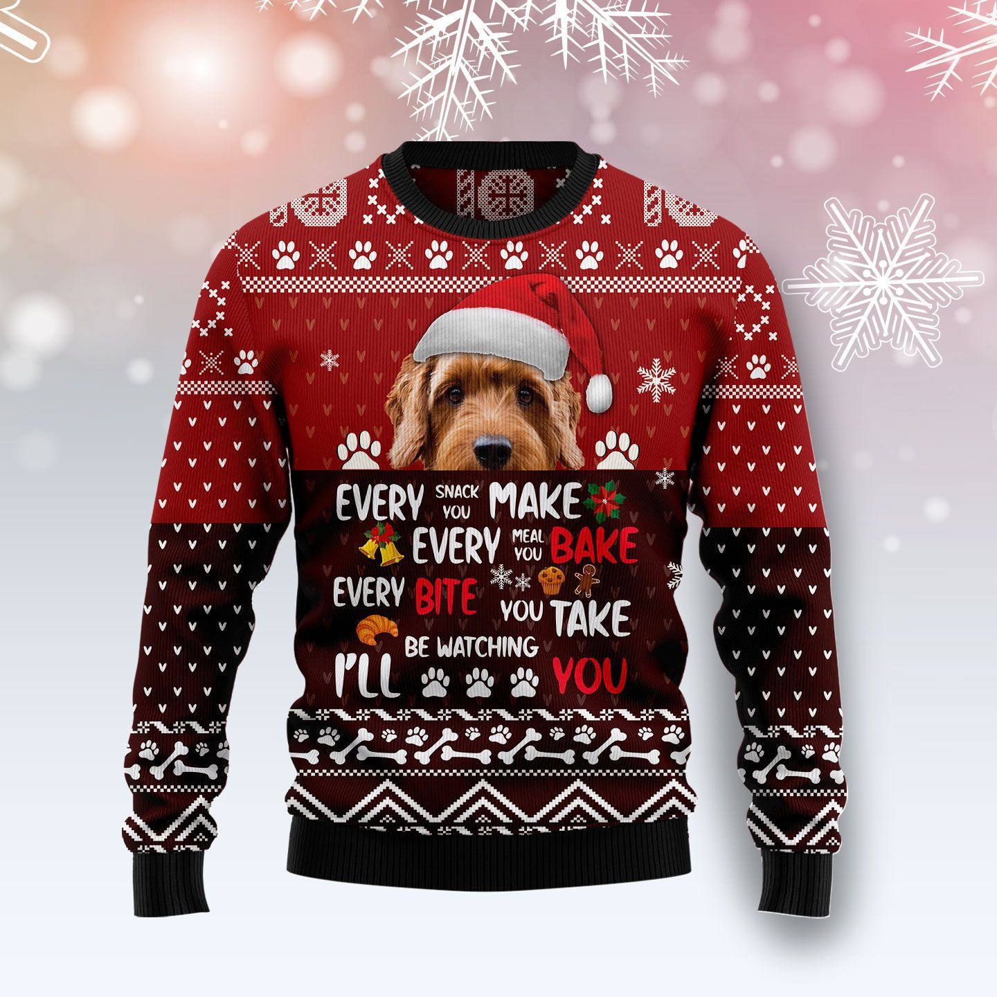 Goldendoodle Will Be Watching You Ugly Christmas Sweater Adult 3D Funny Matching for family