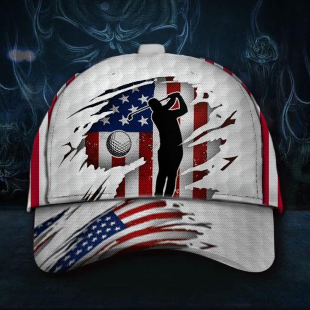 Golf American Flag Hat Golfer Cap Mens Patriotic Best Golf Lovers Gift For Him Trucker Hats Custom Hats Gifts For Men & Women