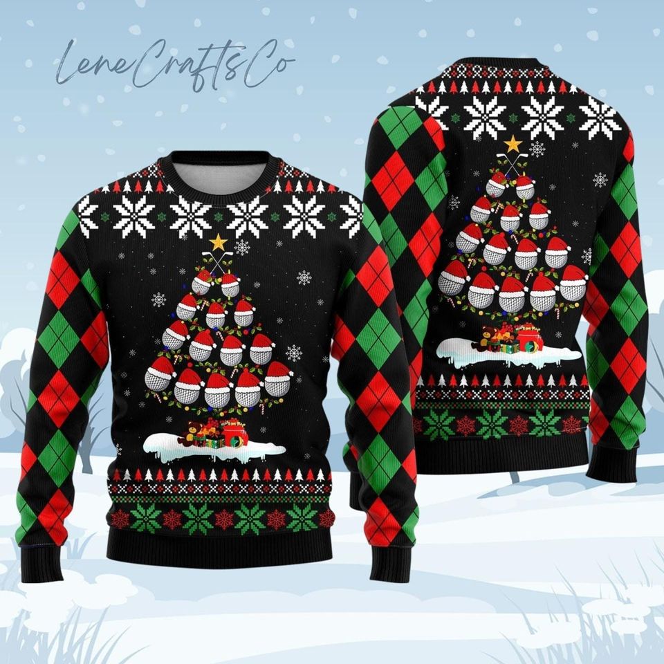 Golf Christmas Tree Sweater, Snowflake Holiday Sweater, Golf Lover Xmas Sweater