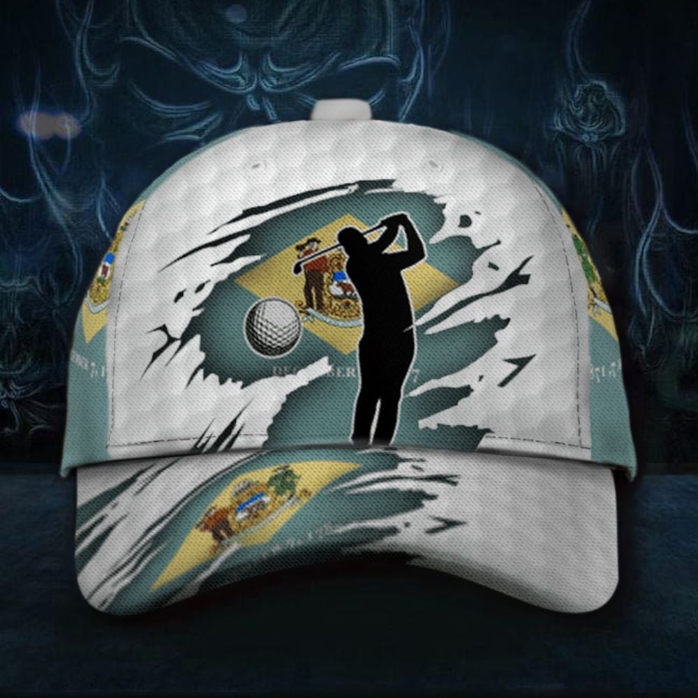 Golf Delaware Flag Cap Golfer Hat Merch Unique Golf Lover Gifts Ideas For Him Trucker Hats Custom Hats Gifts For Men & Women