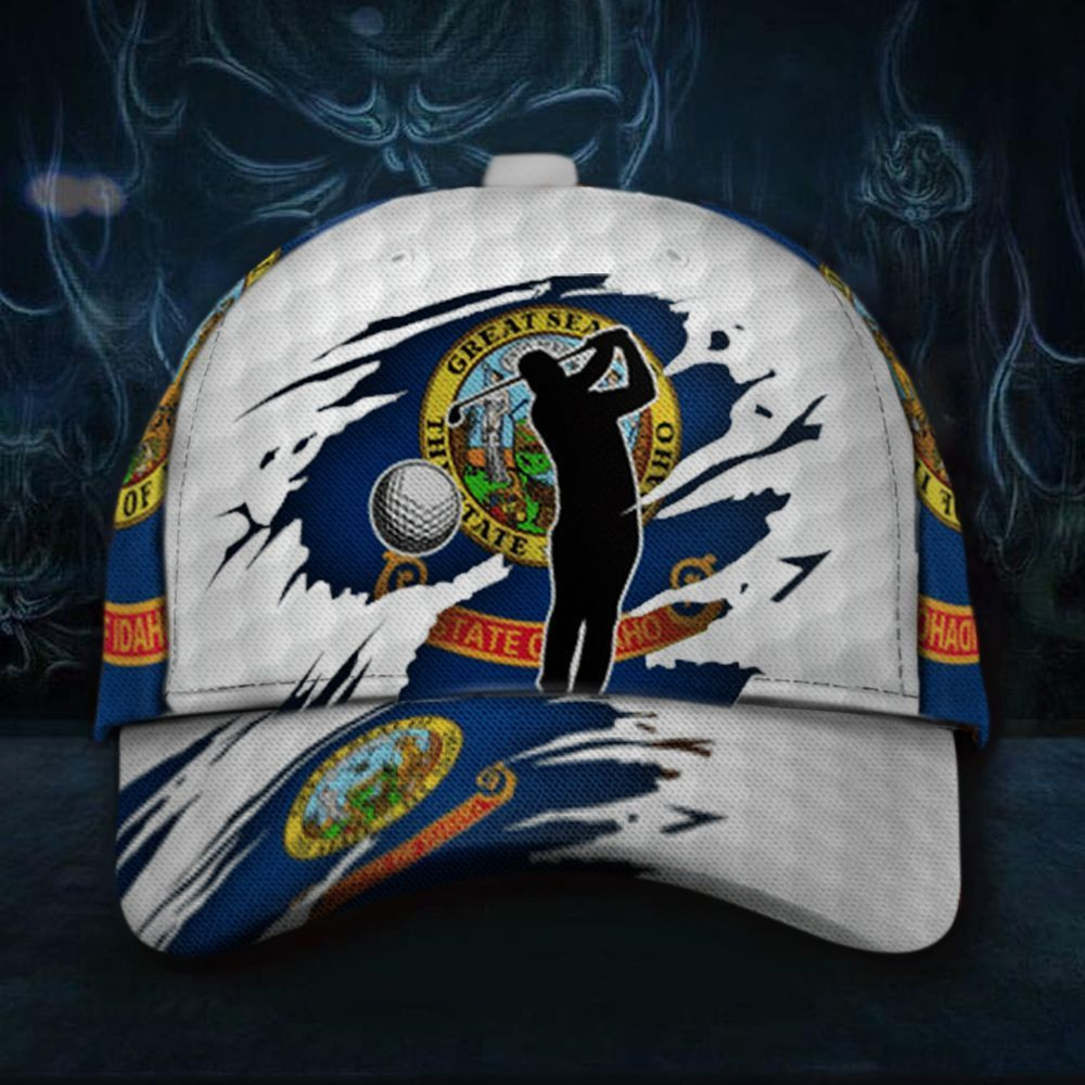 Golf Idaho Hat Great Seal Of Idaho State Flag Cap Cool Golf Gifts Merch Trucker Hats Custom Hats Gifts For Men & Women