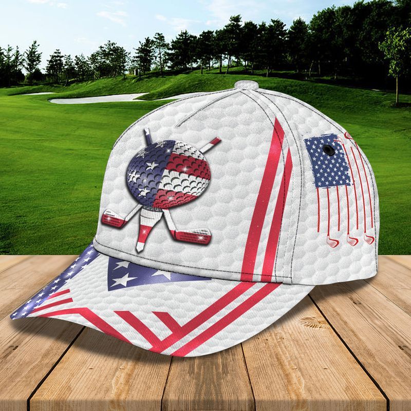 Golf Proud America Flag White Classic Cap Baseball Cap Trucker Hats Custom Hats Gifts For Men & Women