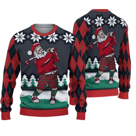 Golf Santa Claus Unisex 3D Ugly Christmas Sweater - Image 2