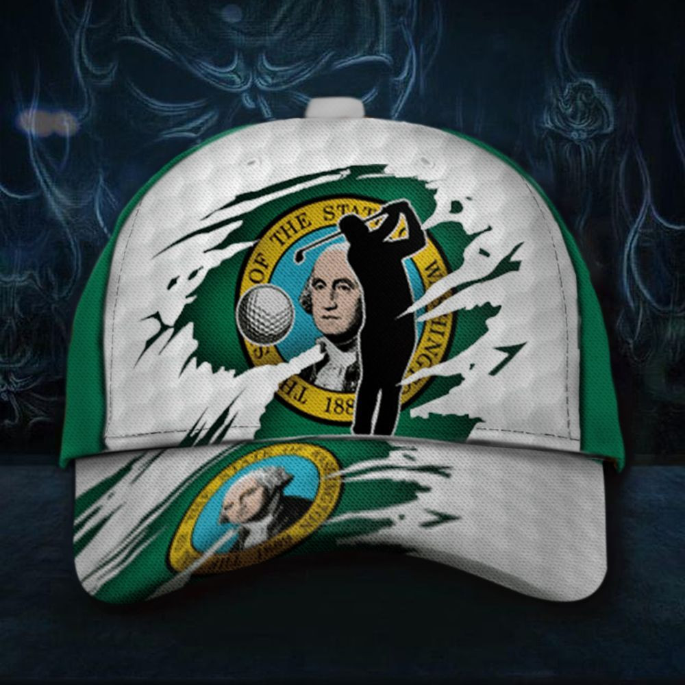 Golf Washington Flag Hat The Seal Of The State Of Washington 1889 Cap Golf Gift Ideas Trucker Hats Custom Hats Gifts For Men & Women