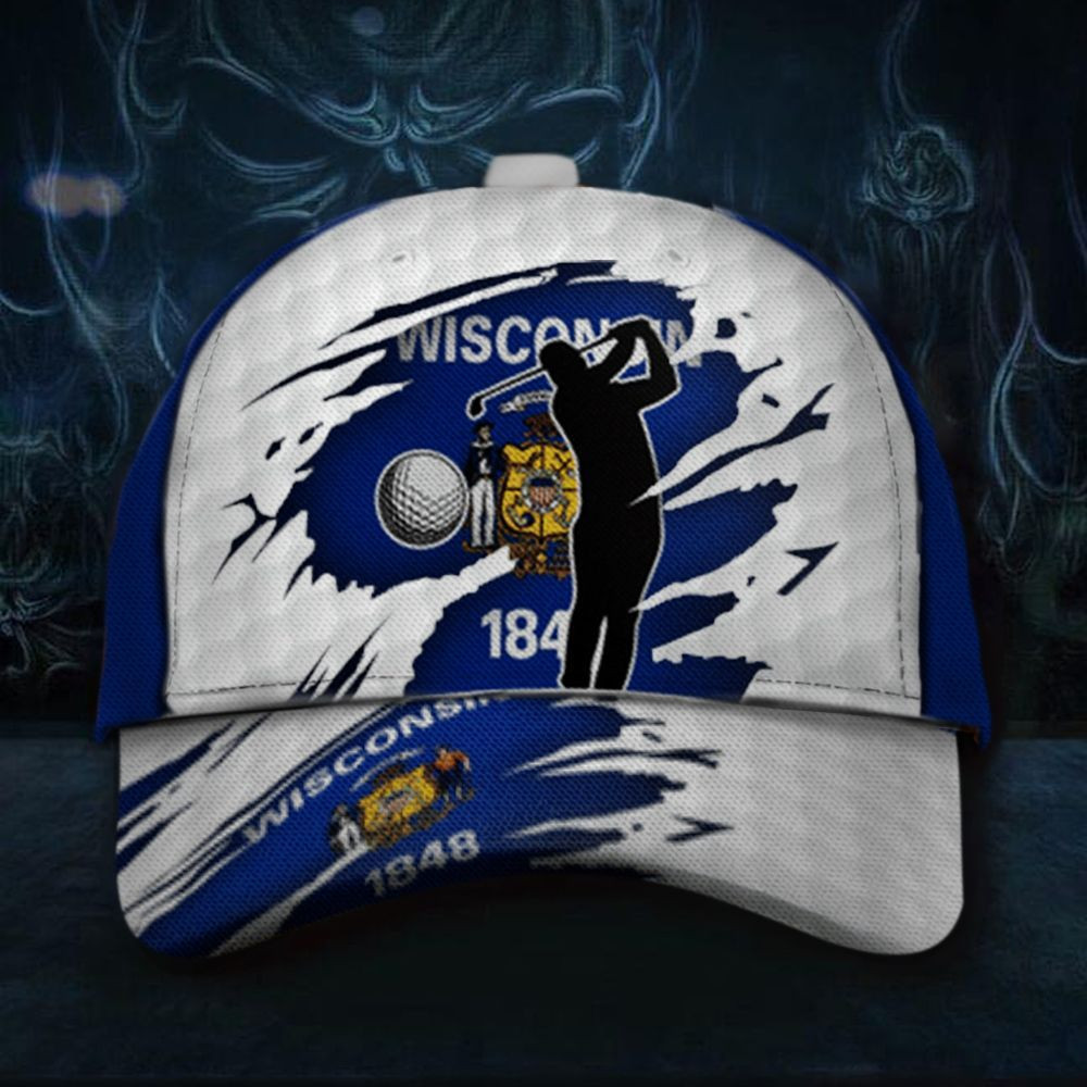 Golf Wisconsin Flag Hat Wisconsin Forward 1848 Strapback Cap Golf Gifts For Men Trucker Hats Custom Hats Gifts For Men & Women
