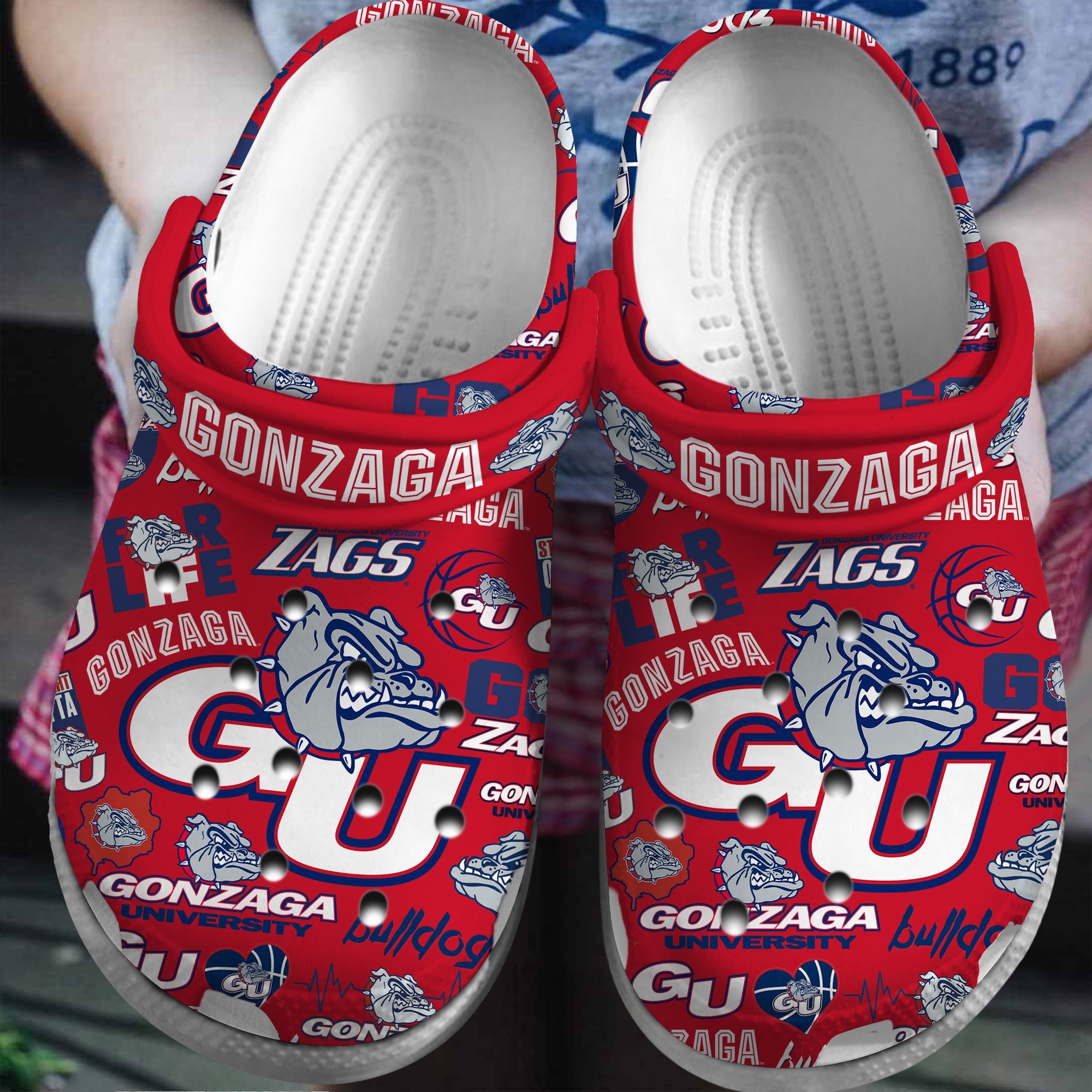 Gonzaga Bulldogs NCAA Sport Crocs Crocband Clogs Shoes Comfortable For Men Women and Kids