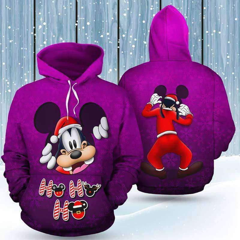 Goofy Peeking Santa Christmas Purple 3D All Over Print Hoodie, Zip Hoodie